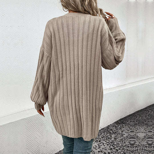 Damen Strickjacke mit tiefem V-Ausschnitt und lässigem Schnitt EB