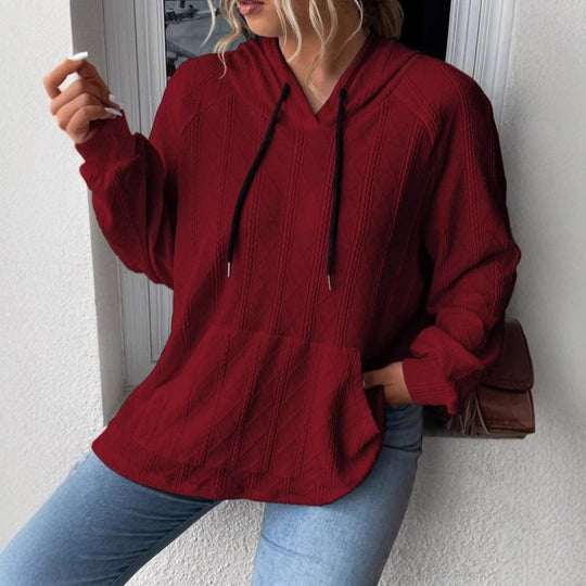 Damen halsferne Kapuzenpullover mit strukturiertem Design EB