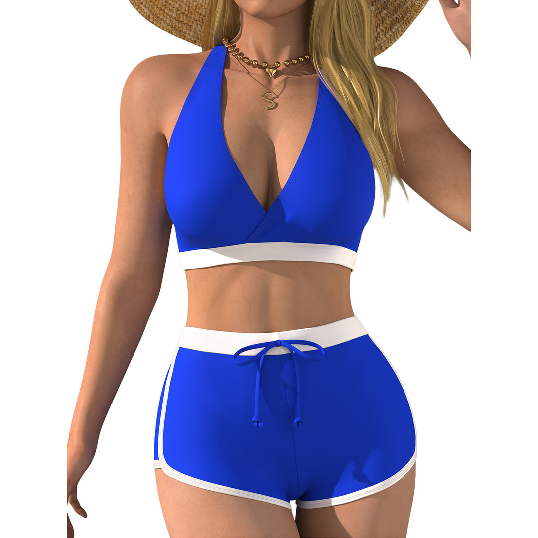Damen Bikini-Oberteil mit tiefem V-Ausschnitt und knöchellanger Shorts EB