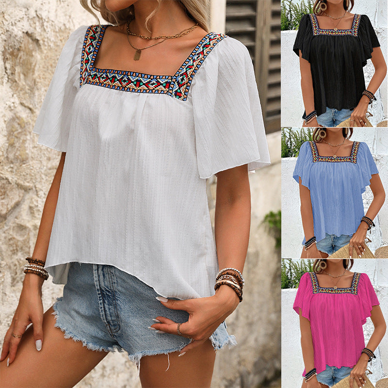 Damen Luftige Sommerbluse mit Stickereien EB