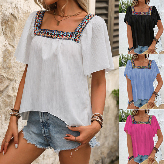 Damen Luftige Sommerbluse mit Stickereien EB