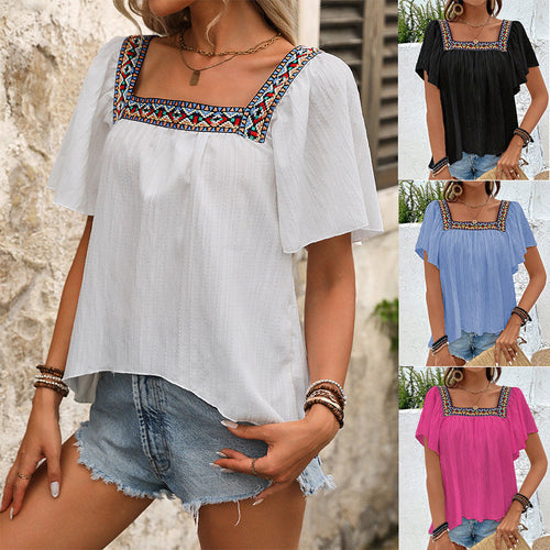 Damen Luftige Sommerbluse mit Stickereien EB