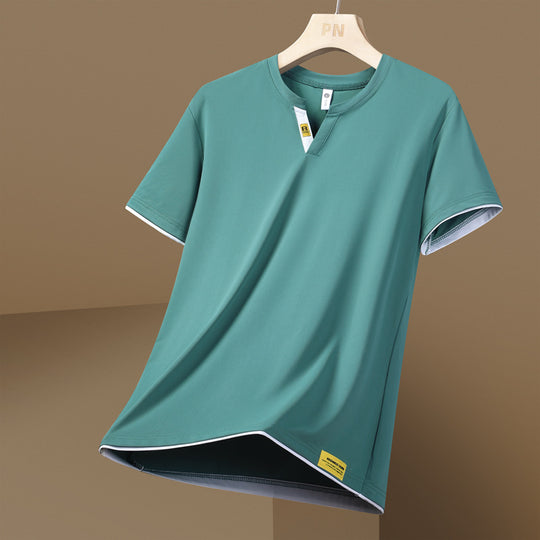 Herren nan atmungsaktives Funktionsshirt mit kontrastkanten und offenem V-Ausschnitt EB