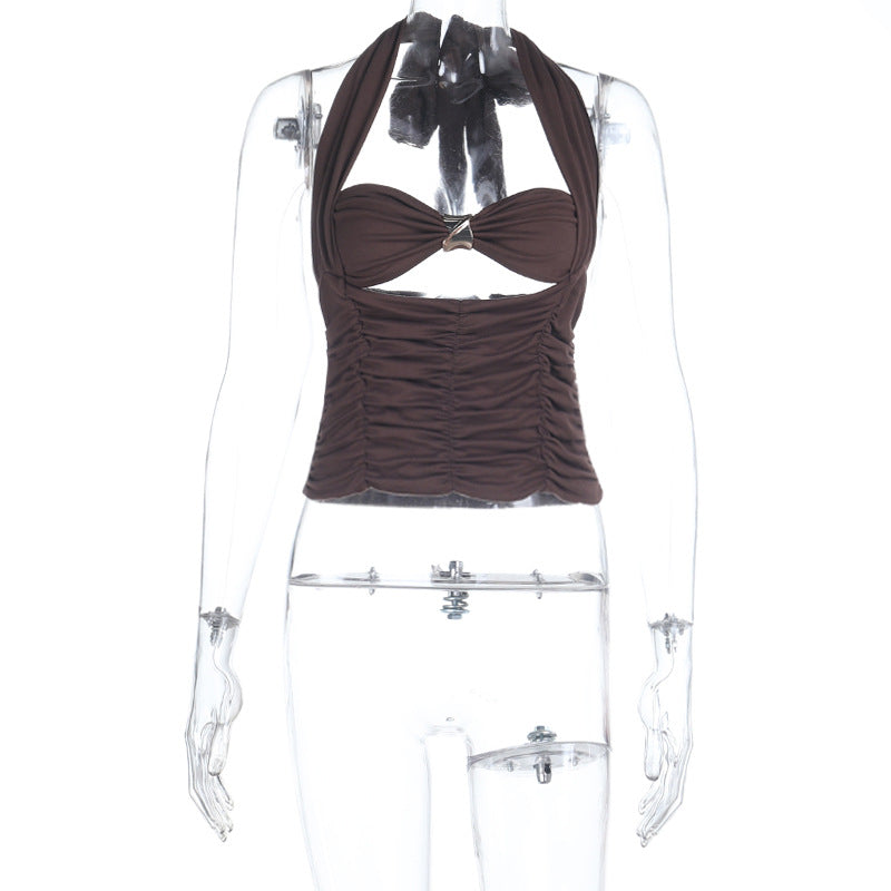 Damen trendiges Tankini-Oberteil mit lässigem Raffung und Halterneck EB