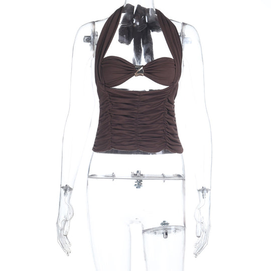 Damen Halter-Crop-Top mit gerafftem Design EB