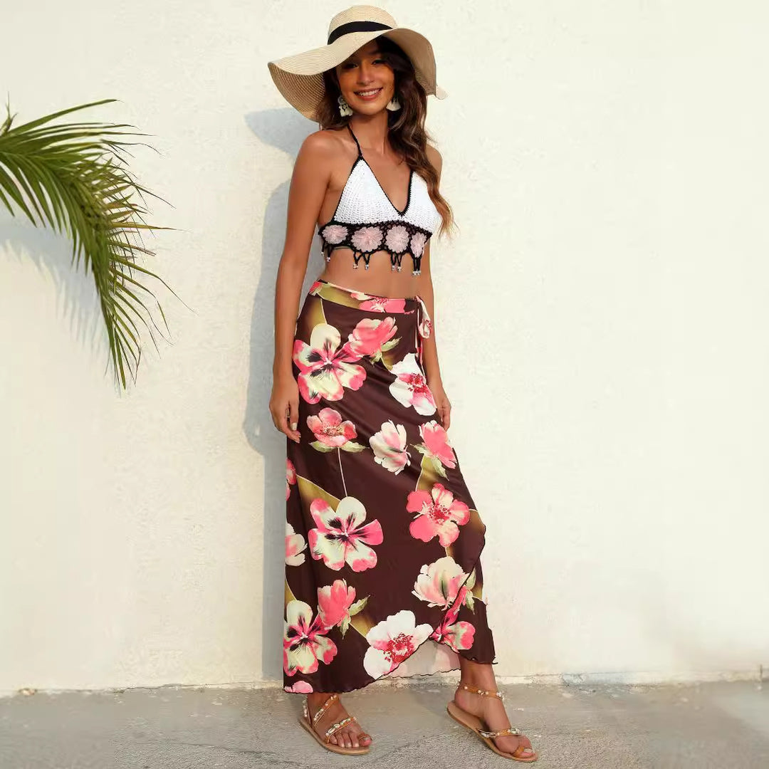 Damen eleganter Maxirock mit floralem Muster EB