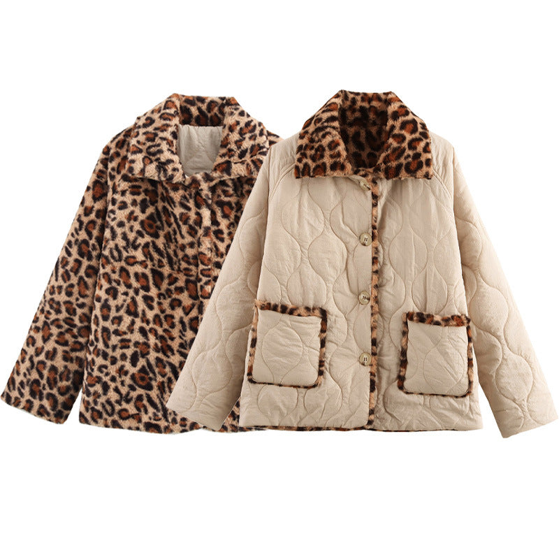 Damen gesteppte Jacke mit kuscheligem Leo-Kragen und praktischen Taschen EB