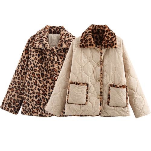 Damen gesteppte Jacke mit kuscheligem Leo-Kragen und praktischen Taschen EB