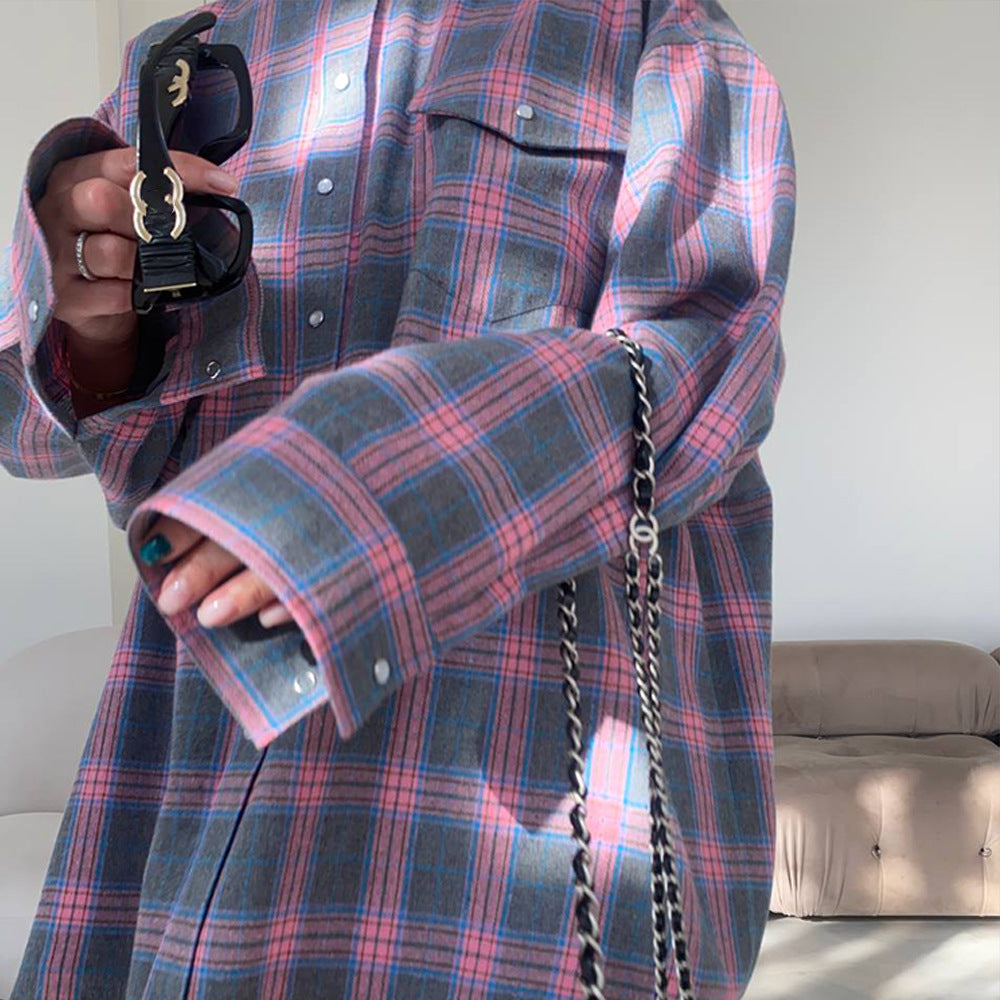 Damen karierte Hemdbluse im lässigen Oversize-Stil EB