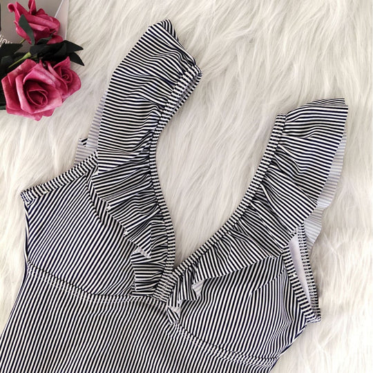 Damen Frottee Badeanzug mit Rüschendetails EB