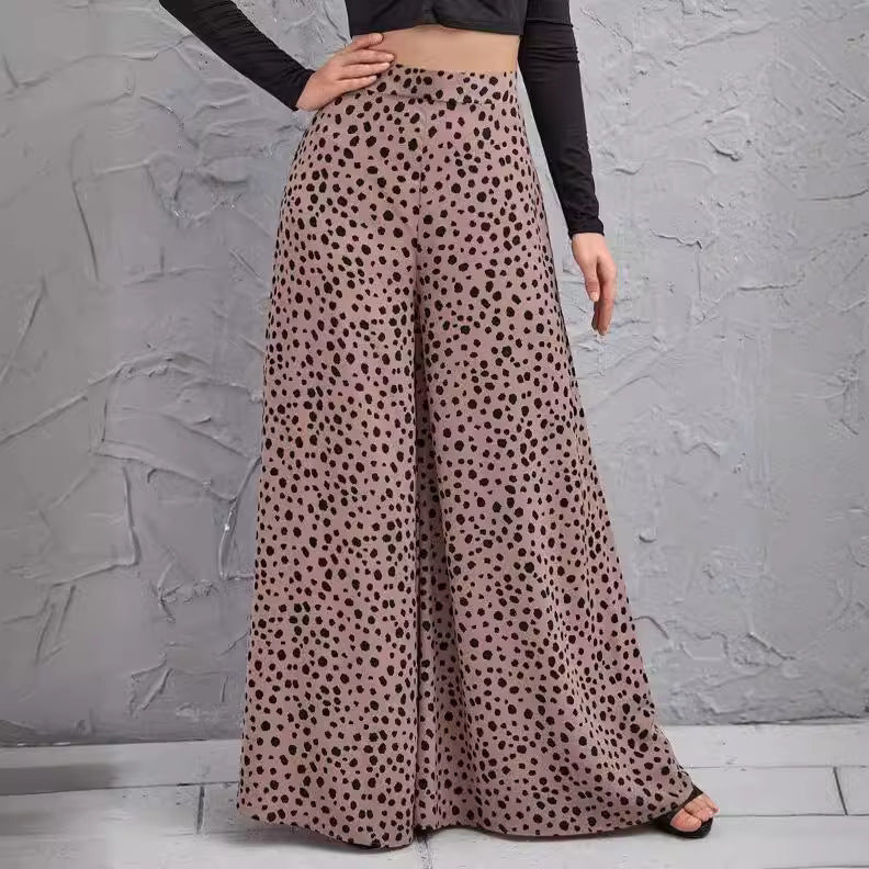 Damen Weite Palazzo-Hose mit modernem Punktmuster und hohem Bund EB
