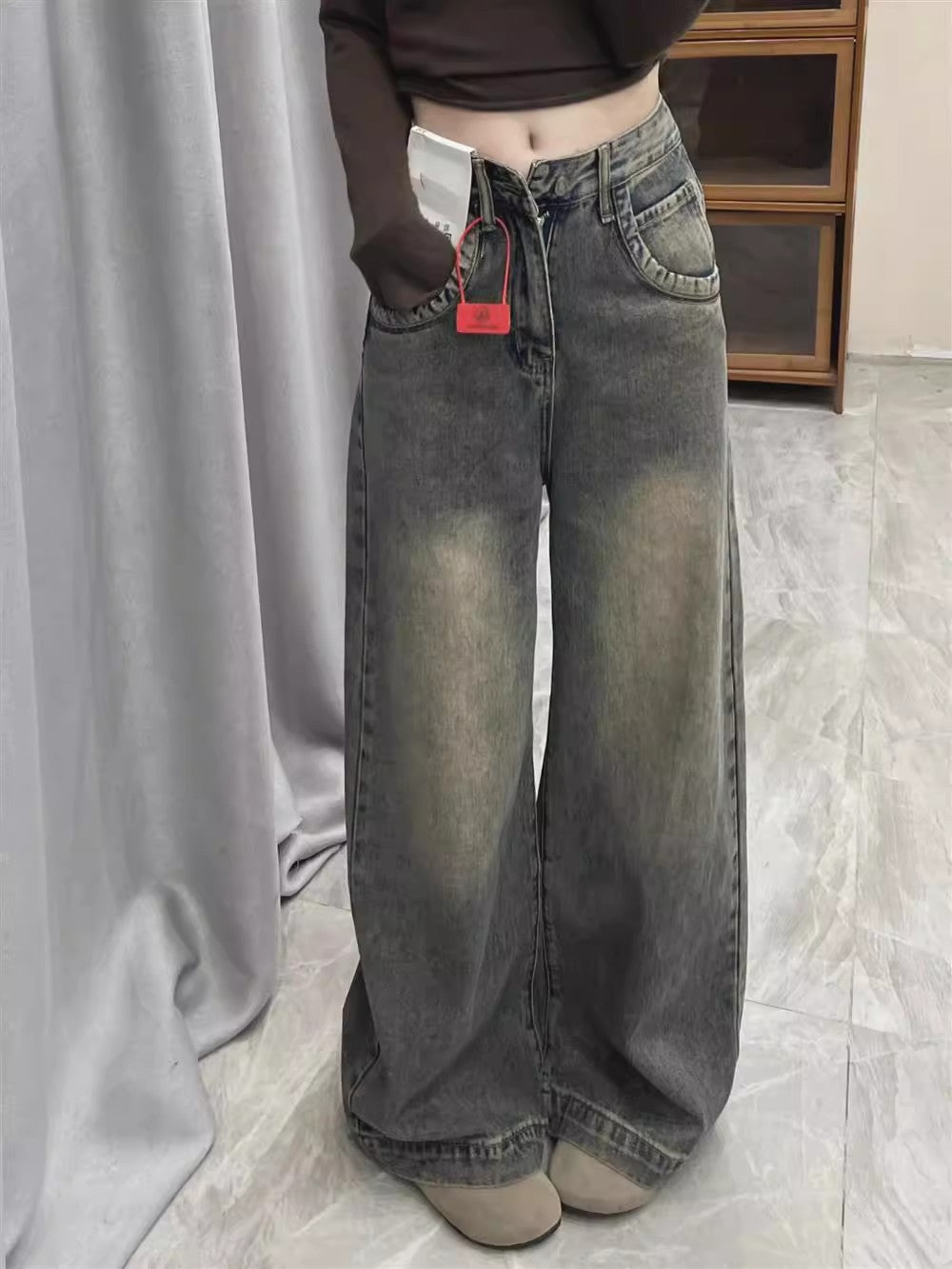 Damen weite High-Waist Jeans mit angenehmem Tragekomfort und modischem Vintage-Look EB