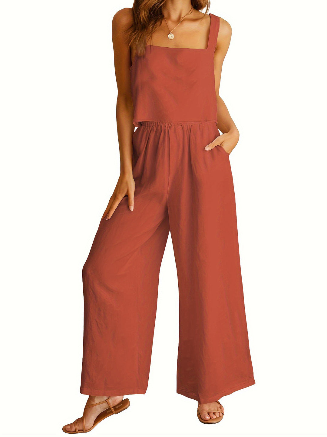 Damen Lässiger Jumpsuit mit weiten Beinen und praktischen Taschen EB