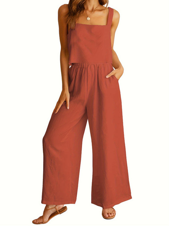 Damen Lässiger Jumpsuit mit weiten Beinen und praktischen Taschen EB