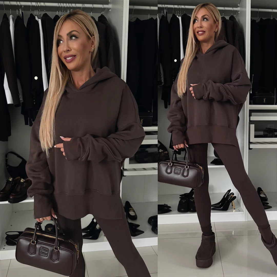 Damen nan oversized Kapuzenpullover mit Leopardenprint, kontrastbündchen und verlängertem Rückensaum EB