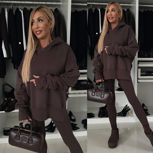 Damen nan oversized Kapuzenpullover mit Leopardenprint, kontrastbündchen und verlängertem Rückensaum EB