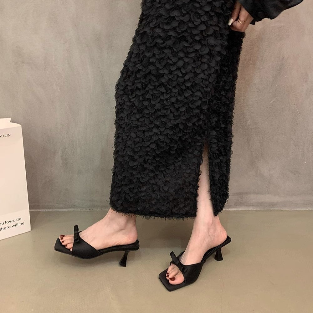 Damen elegante Sling-Pantoletten mit modischem Schleifenakzent EB
