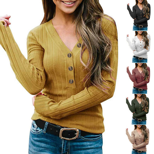 Damen Langärmliger Pullover mit Knopfverschluss EB