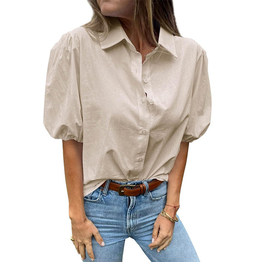 Damen Bluse mit Puffärmeln und klassischem Kragen EB