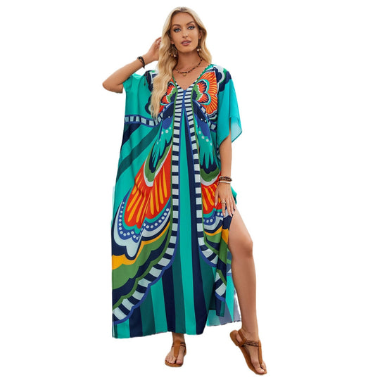 Damen Strandkleid im bunten Grafischen Design EB