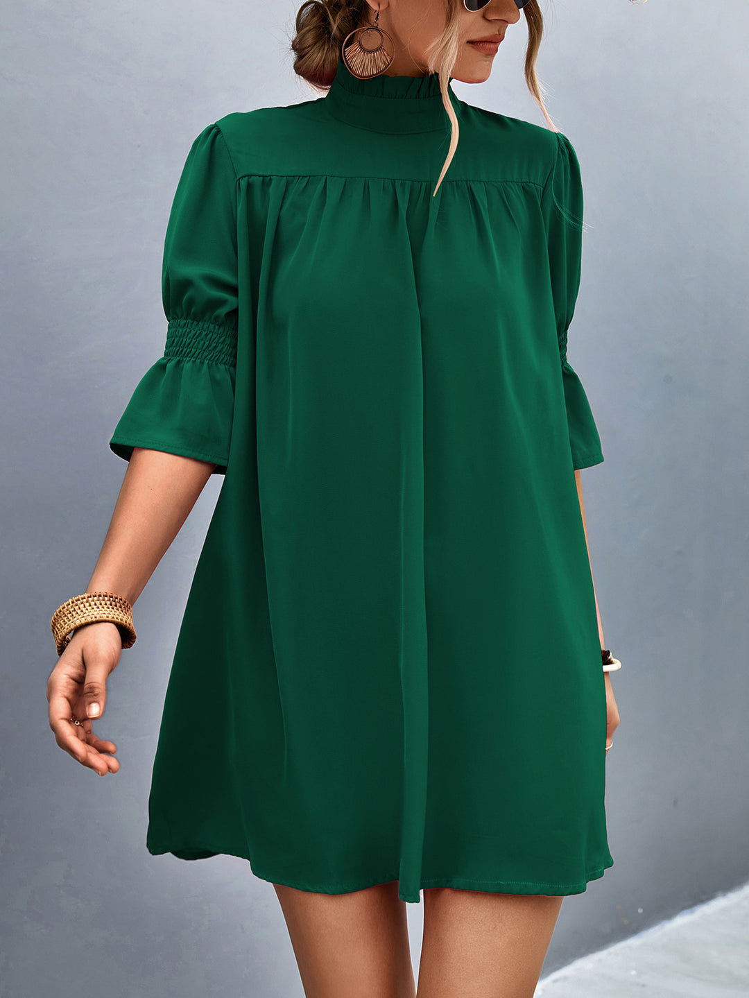 Damen Feierliches Kurzarmkleid mit Stehkragen und luftigen Ärmeln EB