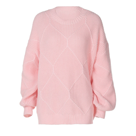 Damen Grobstrickpullover mit asymmetrischem Schnitt und weitem Bund EB