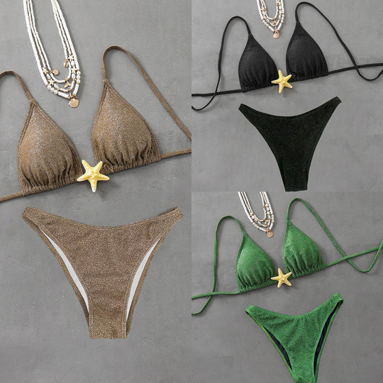 Damen Triangel-Bikini mit modischem Glitzer-Effekt EB