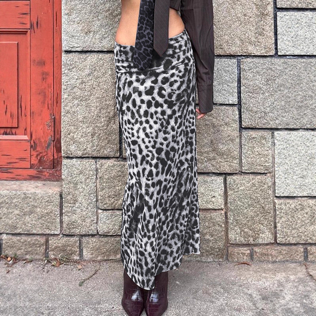 Damen Maxi-Rock mit elegantem Leoprint und hohem Schlitz EB