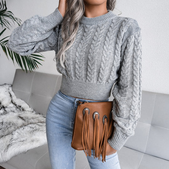 Damen Strickpullover im modernen Zopfmuster mit engem Bund EB