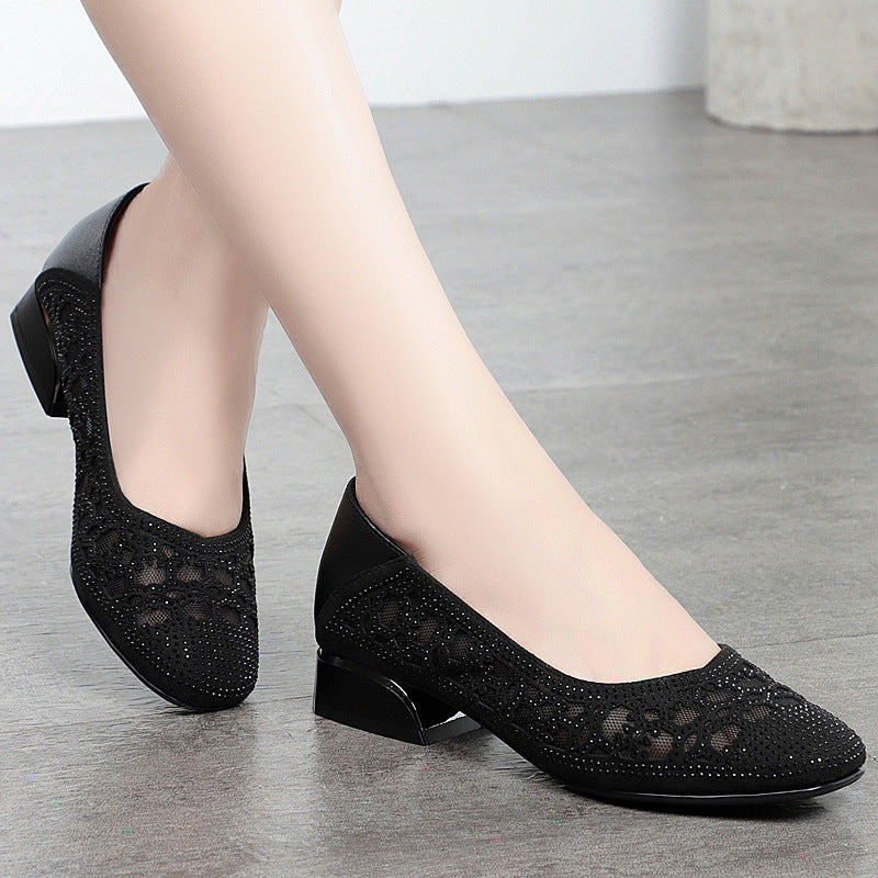Damen Elegante Ballerinas mit funkelnder Strassverzierung und luftiger Lochoptik EB