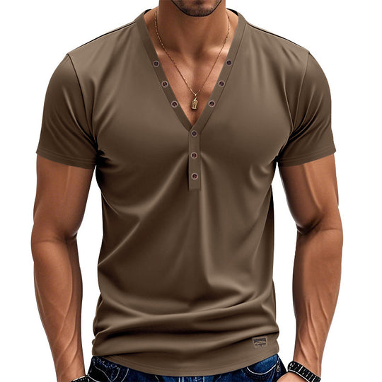 Herren nan athletisches schlank geschnittenes Henleyshirt mit verlängerter Knopfleiste und Baumwollstretch EB