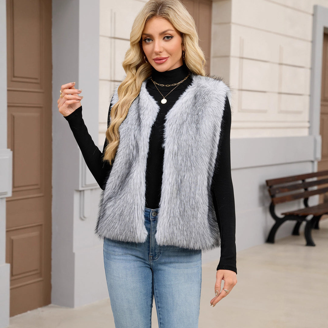 Damen Flauschige Kunstpelzweste mit voluminösem Kragen EB
