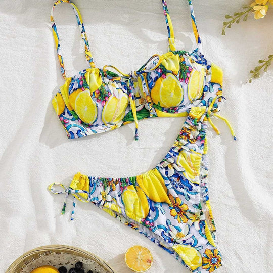 Damen Bikini-Set mit raffinierten Bindebändern und aufregendem Blumenmuster EB