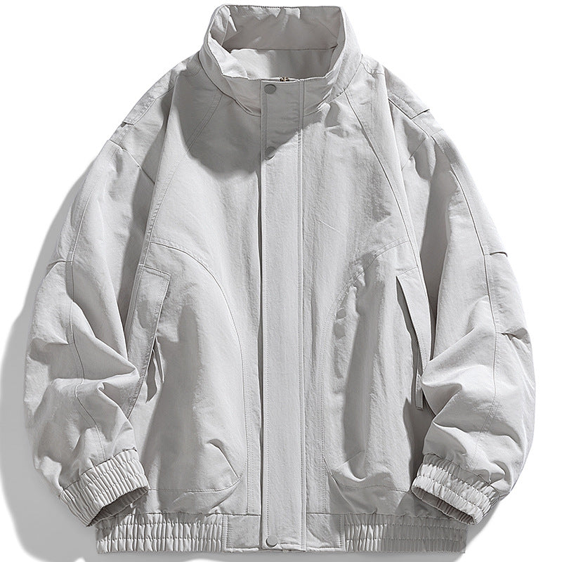 Herren moderner Utility-Blouson mit Stehkragen, verdeckter Druckknopfleiste und elastischem Saum EB