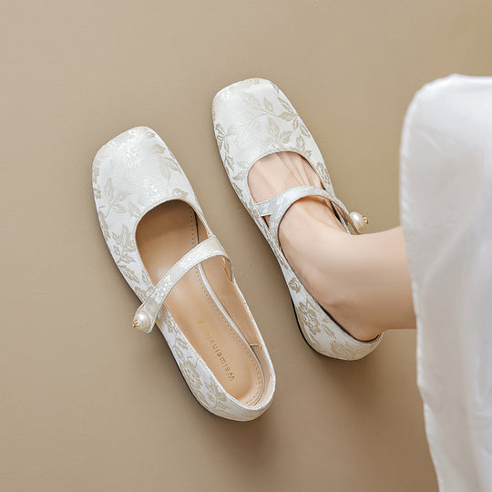 Damen Ballerinas mit elegantem Riemen und modischer Blütenverzierung EB