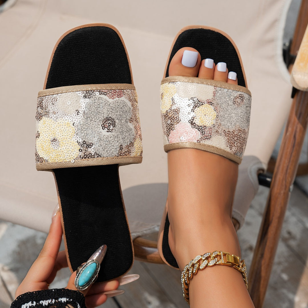 Damen Glamouröse Strandsandalen mit funkelnden Pailletten EB