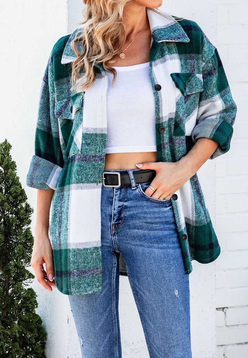 Damen Karierte Flanelljacke mit Brusttaschen EB