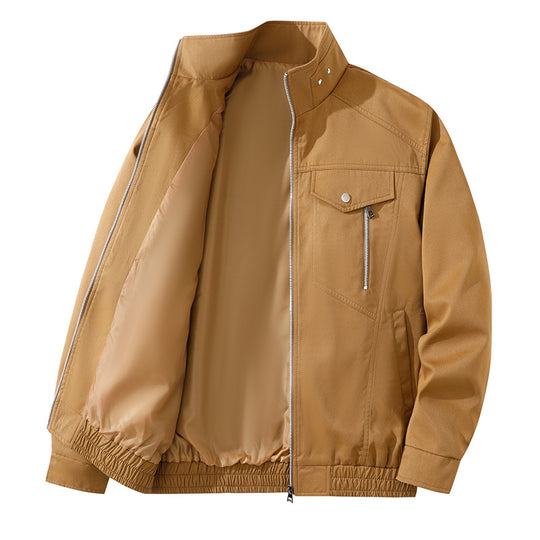 Men's  zip-front lightweight utility jacket with stand collar snap closure and chest zip pocket EB