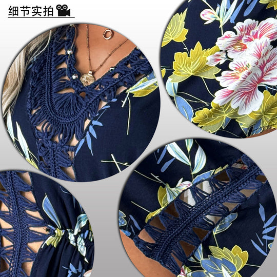 Damen Strandtunika mit floralen Details und raffiniertem Schnitt EB