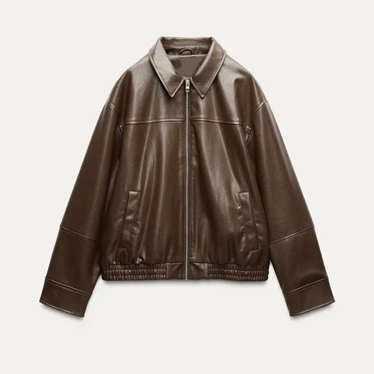Damen modische Kunstlederjacke mit elastischem Bund EB
