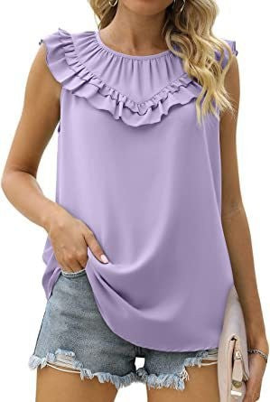 Damen leichtes Rüschenshirt mit elegantem Rundhalsausschnitt EB