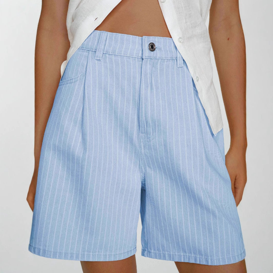 Damen Hoch taillierte Stoff-Shorts im modischen Streifen-Design EB