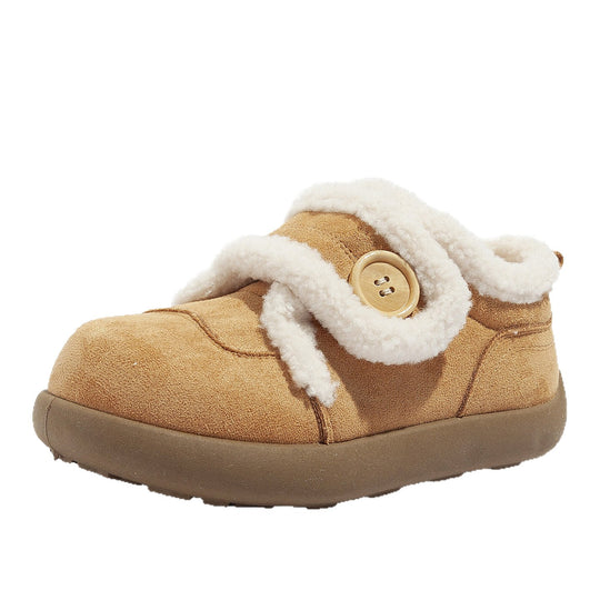 Damen Hausschuhe mit Fleece-Futter und Knopfverschluss EB
