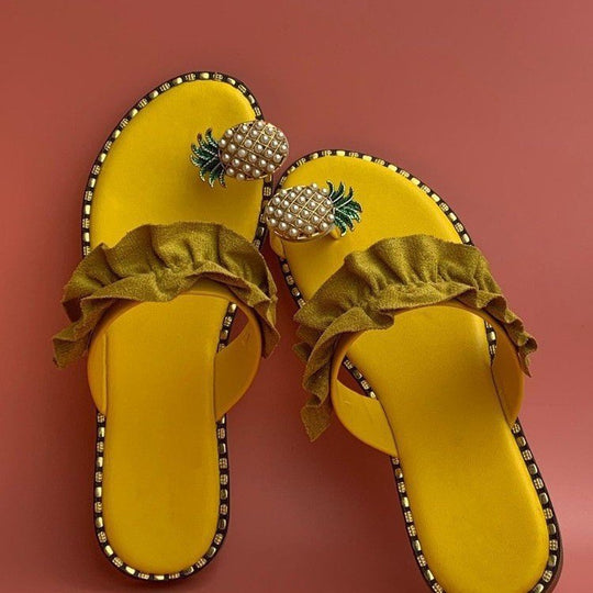 Damen Riemchen-Sandalen mit dekorativem Rüschendetail und Perlenschmuck EB