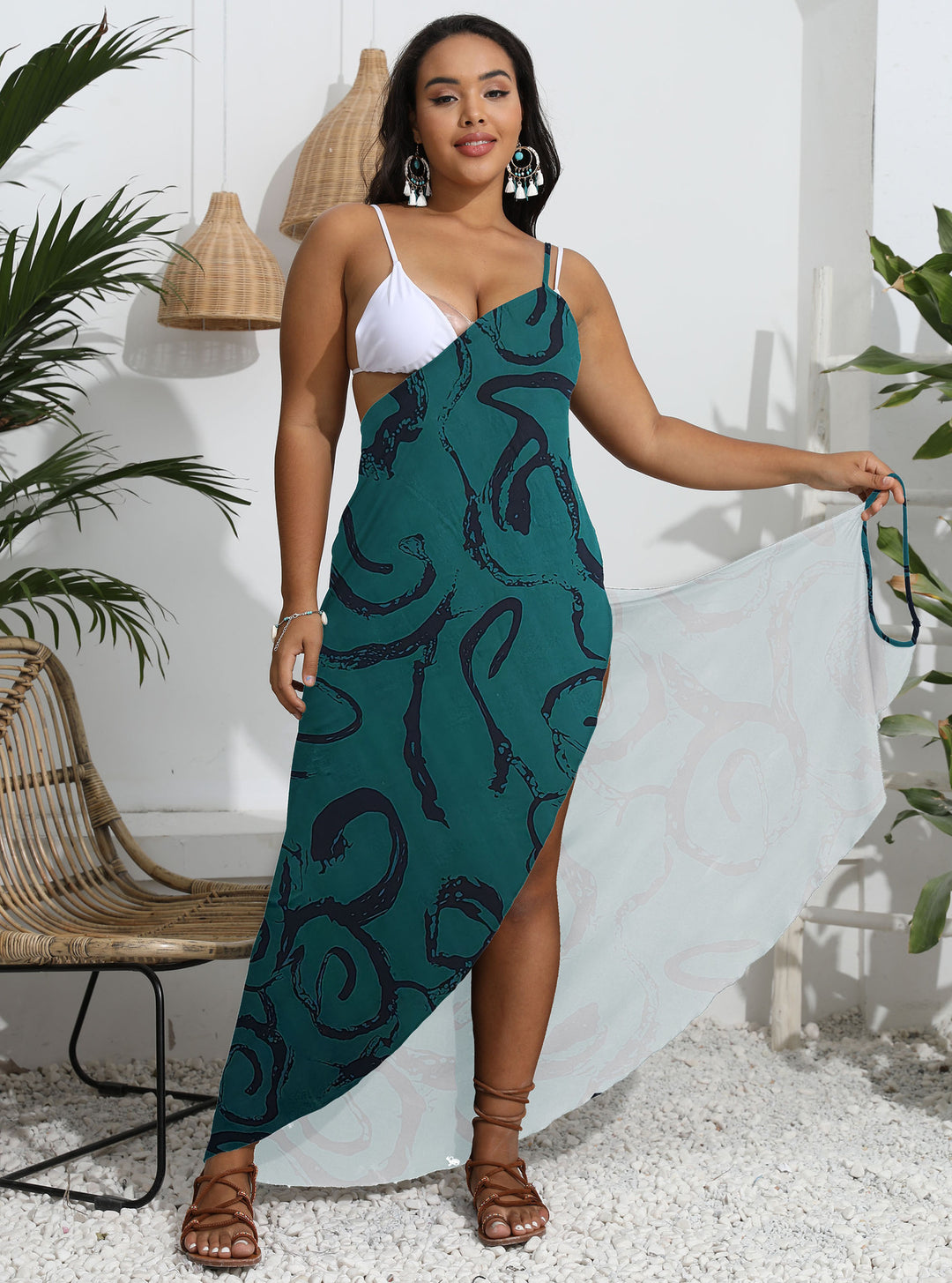 Damen eleganter Strandkaftan mit stylischem Muster EB