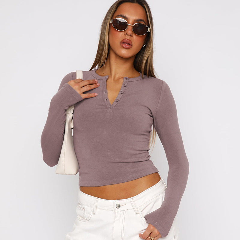 Damen Langarmshirt mit Knopfdetails und figurbetontem Schnitt EB
