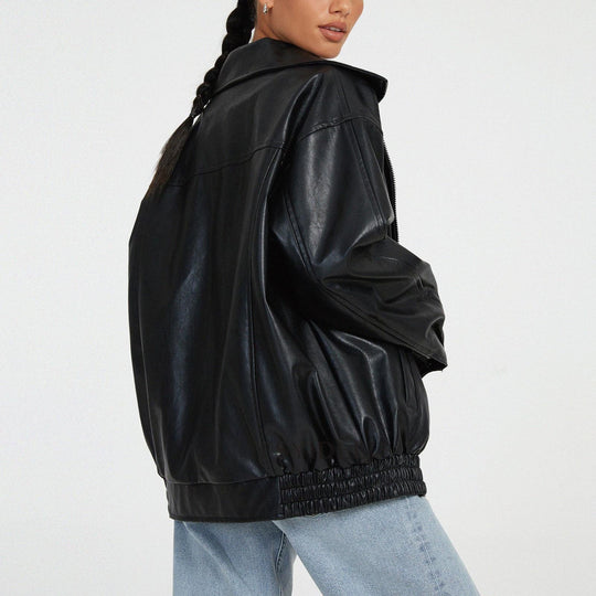 Damen lässige Kunstjacke mit elastischem Bund und praktischen Taschen EB
