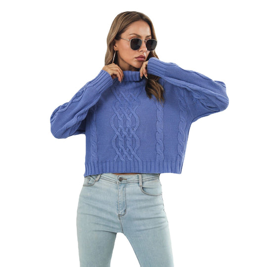Damen Grobstrickpullover mit hohem Rollkragen und romantischem Zopfmuster EB