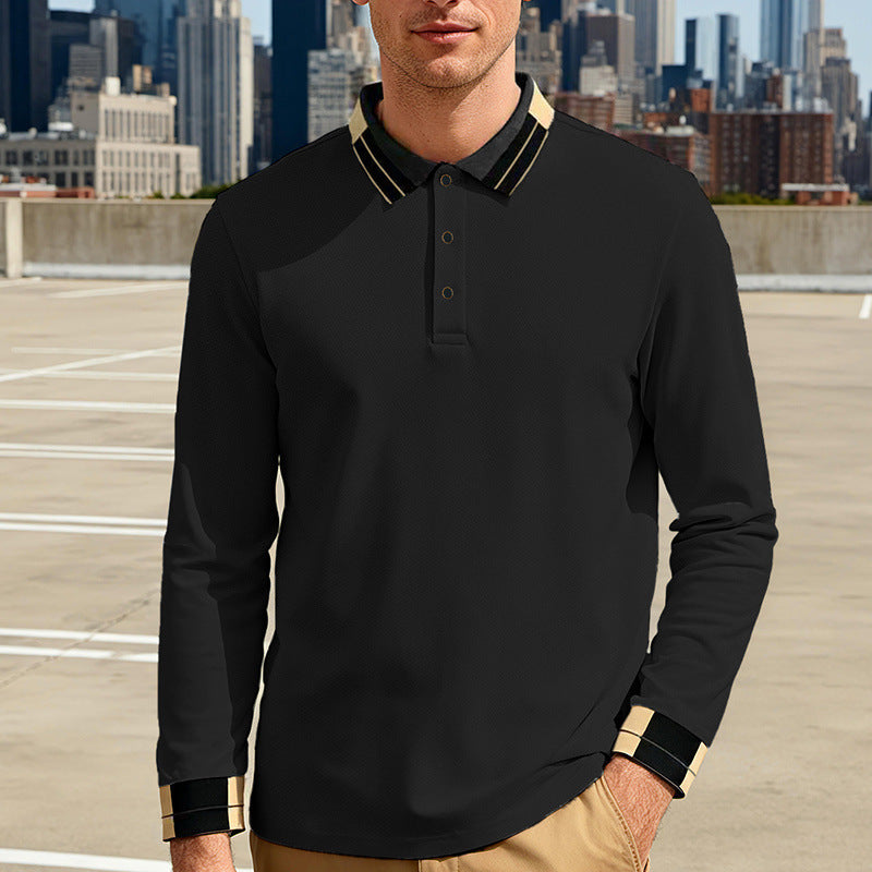 Herren nan langärmeliges Poloshirt mit Kontrastkragen und gerippten Manschetten EB