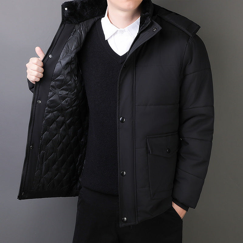 Herren Wattierte Thermojacke mit gesteppter Innenfüllung, Kunstfellkragen und Pattentaschen EB